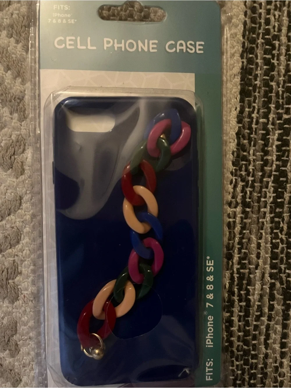 Apple Blue Phone Case with Multicolor Chain Strap